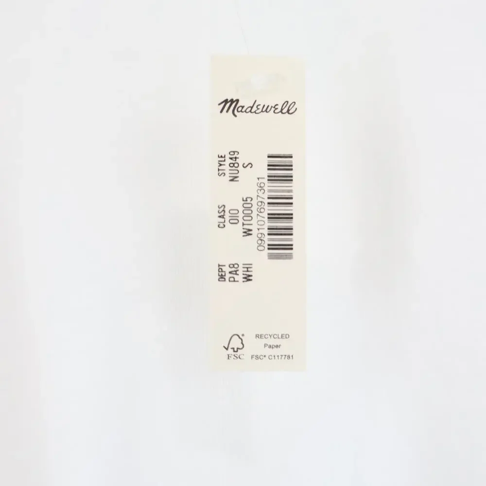 Madewell Puff Sleeve Drop Shoulder Knit Cotton Top White Size Small NWT
